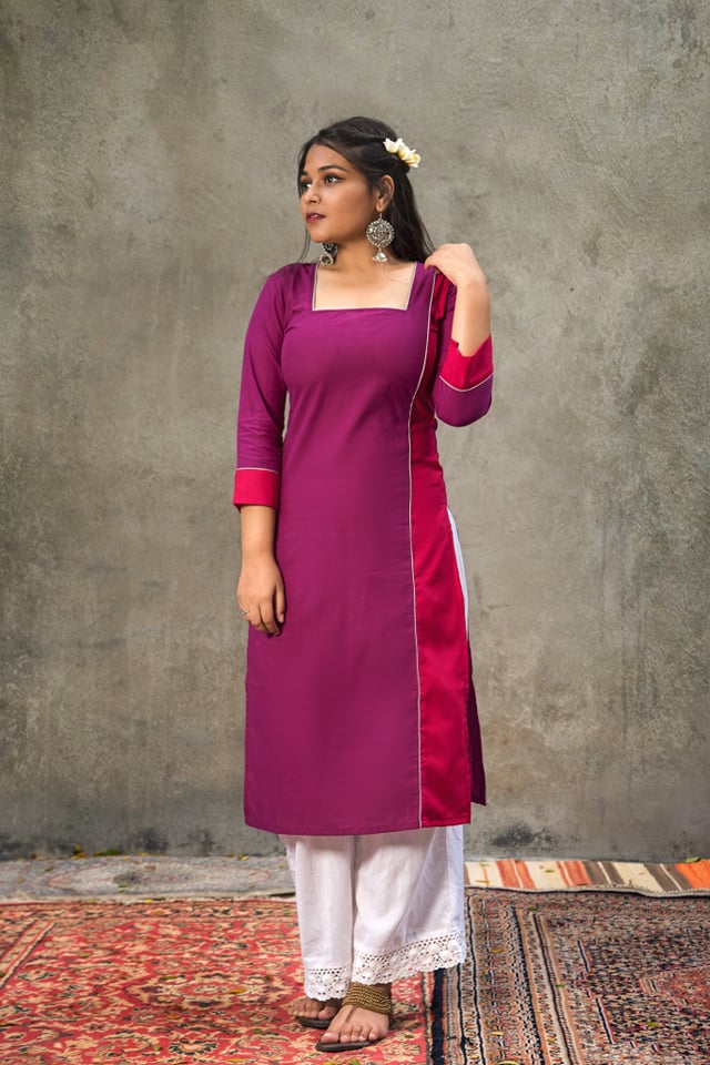 Purple ☀ Pink combination cotton kurta ...